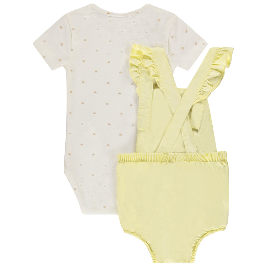 Ensemble body fantaisie + barboteuse salopette unie pour bébé fille 