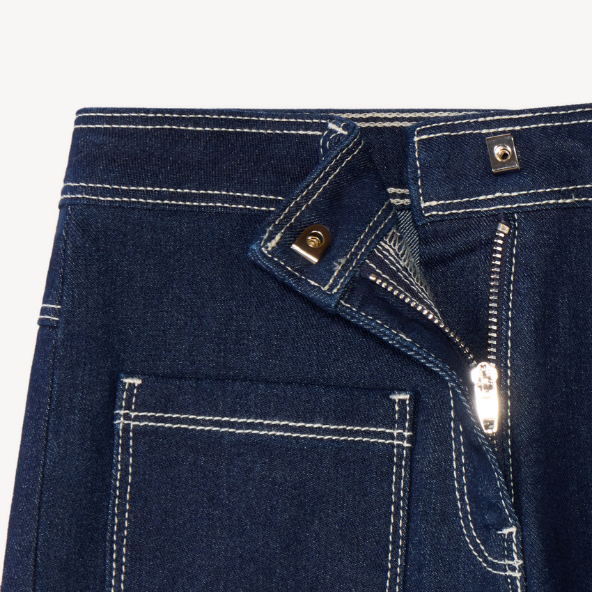 Jean fille coupe large uni avec poches plaquées 
