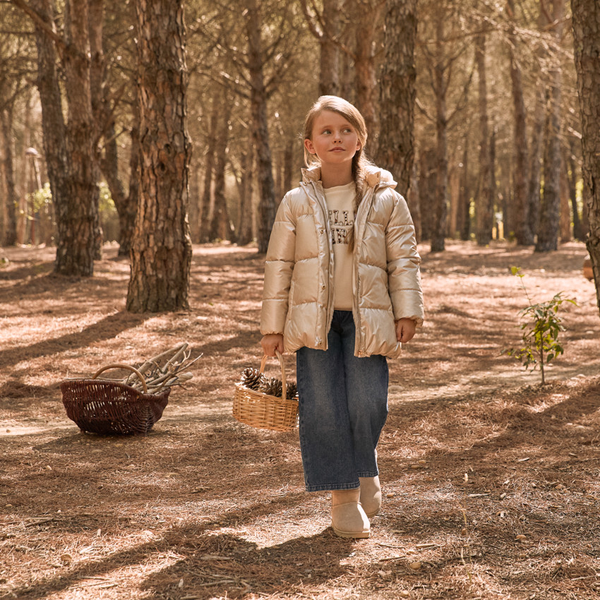 Doudoune à capuche en toile irisée doublée sherpa pour fille 
