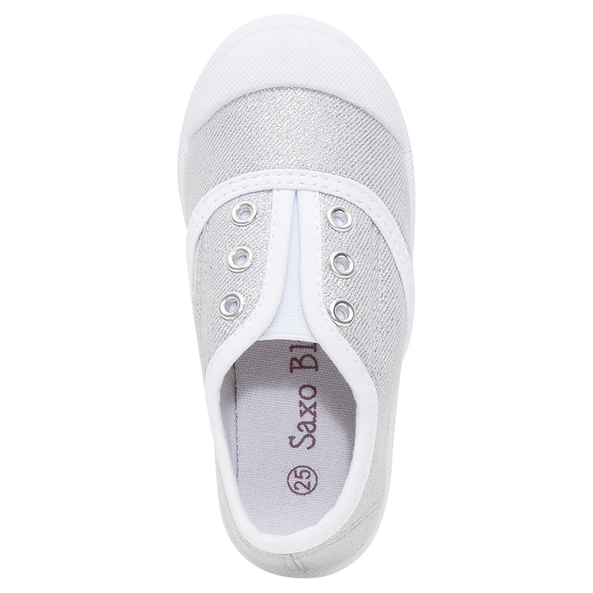 Baskets basses argentées élastiquées en toile du 28 au 35 