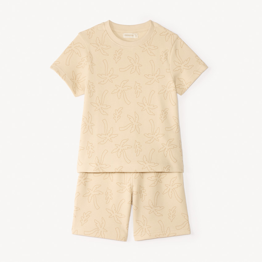 Ensemble 2 pièces t-shirt + short en nid d’abeille imprimé palmiers pour garçon