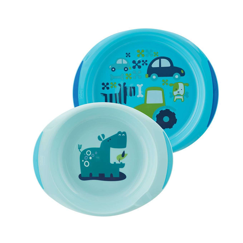 Ensemble assiettes plate et creuse décorées - Bleu 