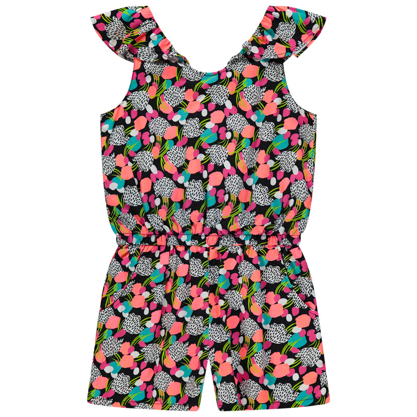 Combishort à fleurs all-over et bretelles volantées 
