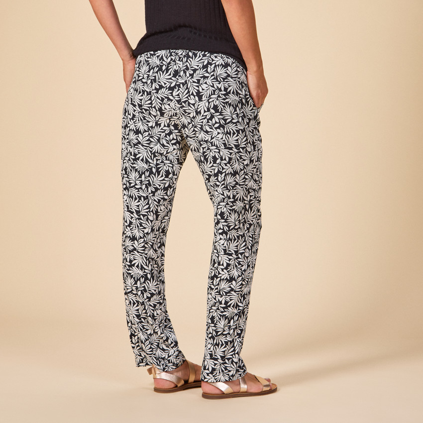 Pantalon fluide imprimé feuillage avec ceinture pour femme 