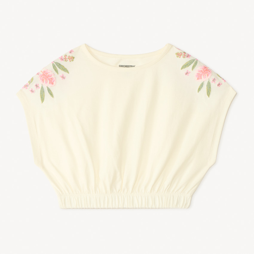 T-shirt manches courtes oversize crop top avec fleurs brodées pour fille