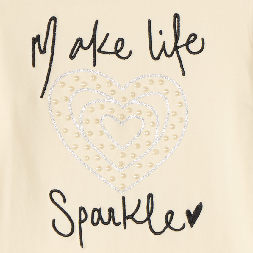 T-shirt manches longues fille avec perles et fantaisie 