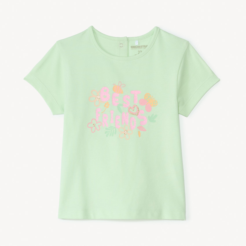 T-shirt manches courtes print fantaisie pailleté pour bébé fille