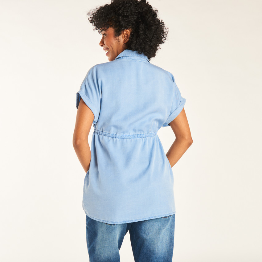 Chemise manches courtes en toile unie pour grossesse 