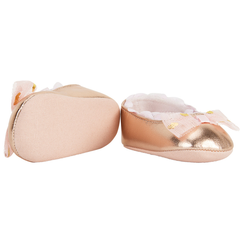 Babies métalisées avec noeud en tulle imprimé coeurs pour bébé fille 