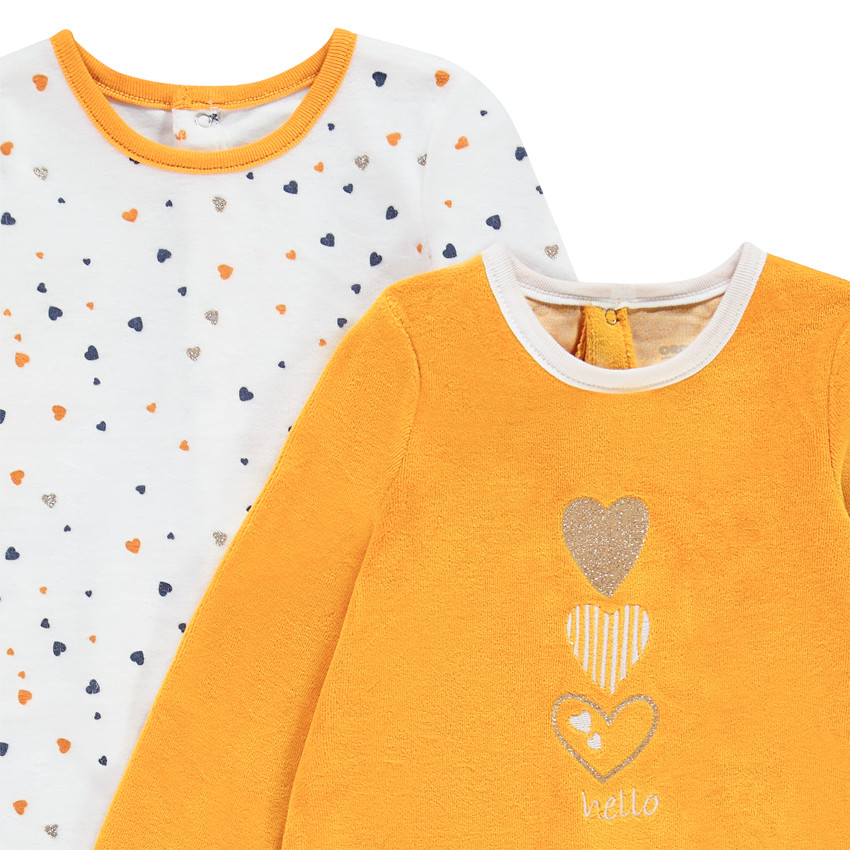 Lot de 2 dors-bien en velours motifs coeurs pour bébé fille 