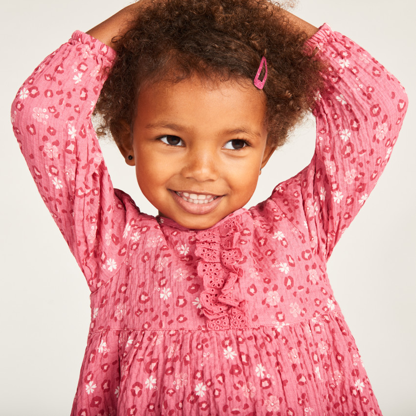 Robe manches longues blousée imprimée fleurie pour bébé fille 