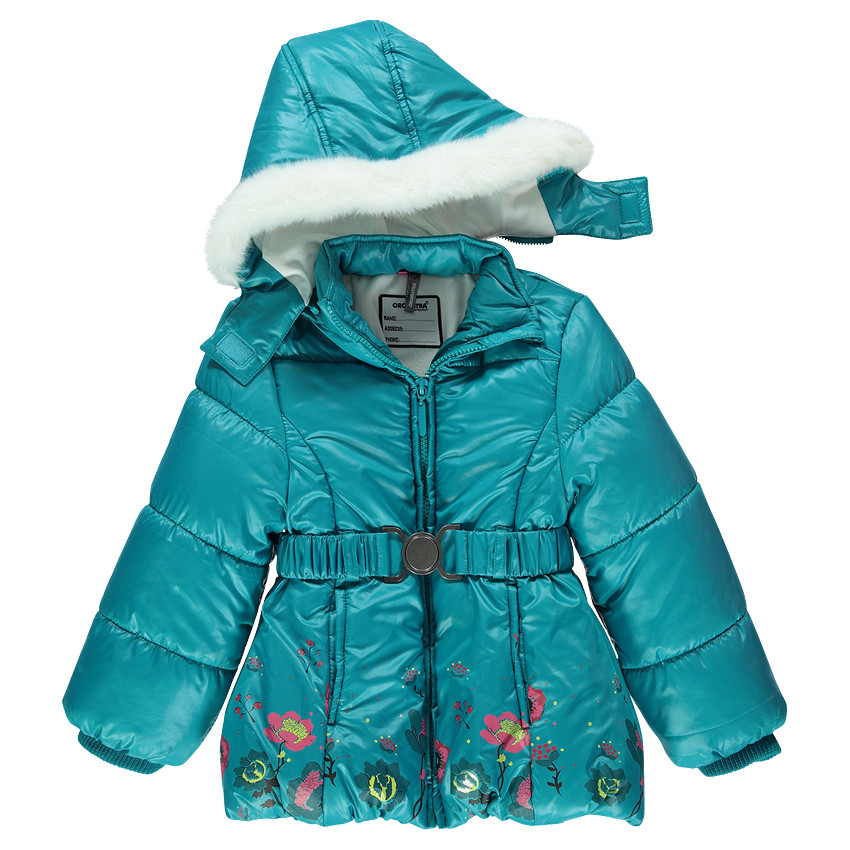 Parka turquoise à capuche amovible doublée sherpa 