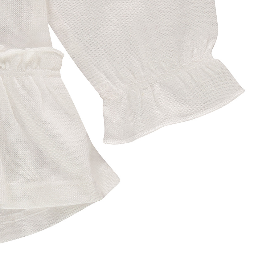 Tee-shirt manches longues volanté avec oiseau printé et feuilles brodées 