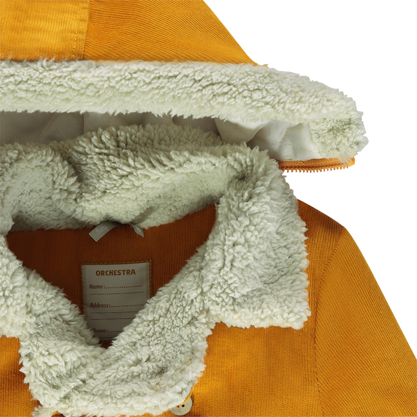 Veste en velours à capuche amovible et finitions fausse fourrure 