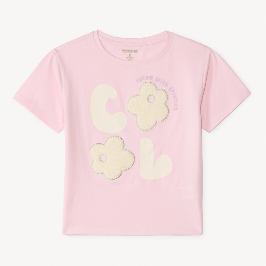 T-shirt manches courtes à patchs bouclettes pour fille