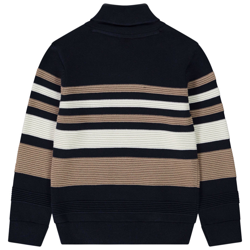 Pull rayé col châle en tricot fantaisie pour garçon 