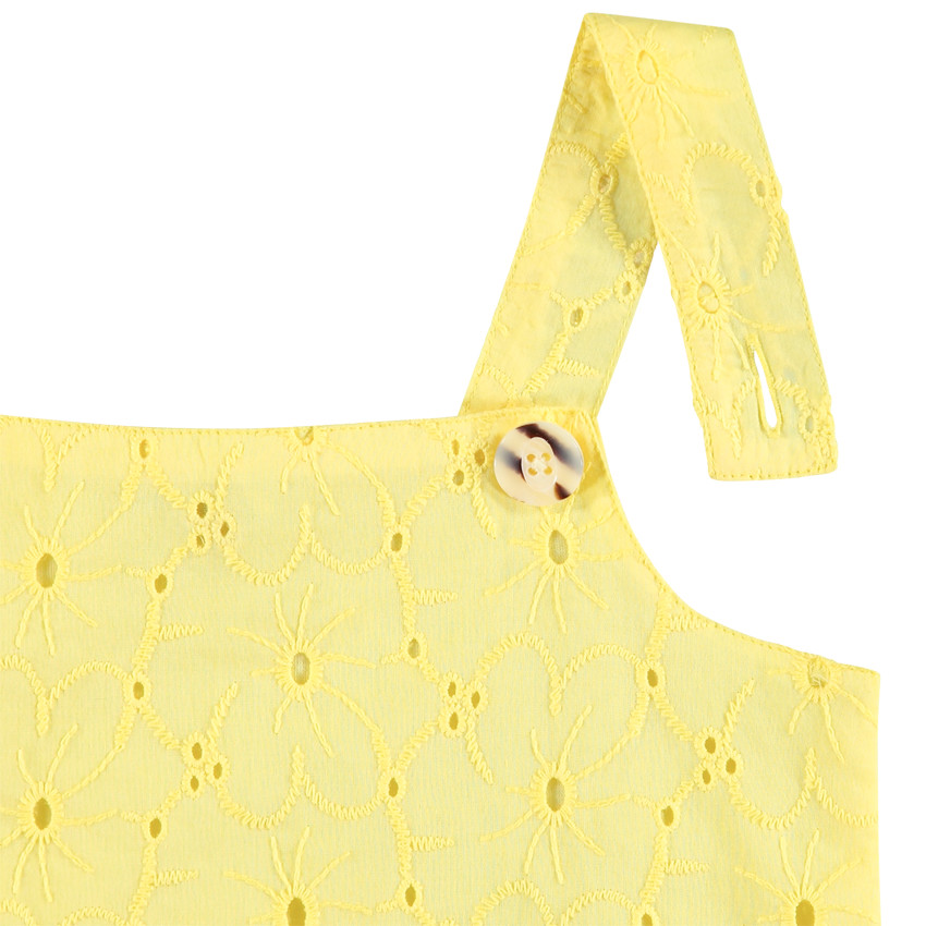 Top jaune à fines bretelles en broderie anglaise 