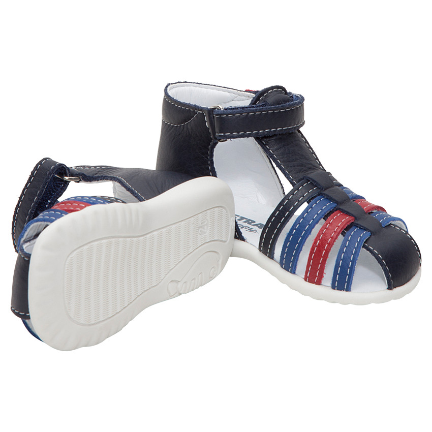 Nu-pieds en cuir à lanières contrastées 