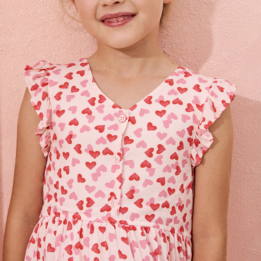 Robe manches courtes imprimé cœurs pour fille 