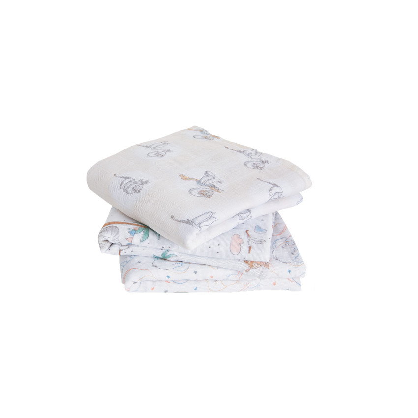Lot de 3 musy langes en mousseline 70 x 70 cm - My darling Dumbo 