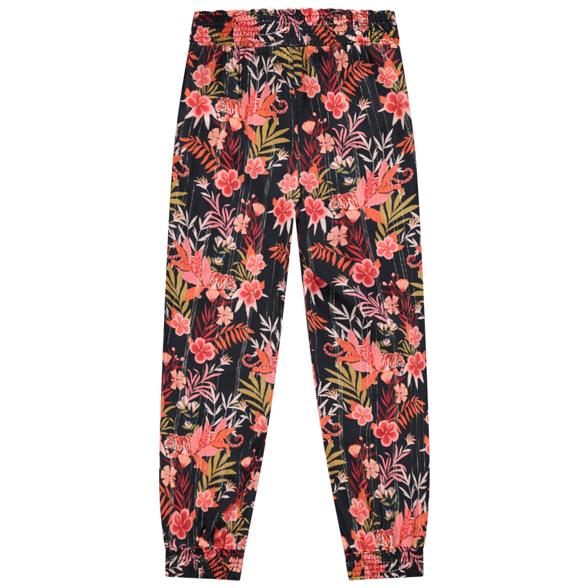 Pantalon à fleurs imprimées et rayurs argentées 