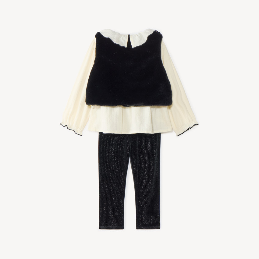 Ensemble 3 pièces bébé fille tunique et gilet en fausse fourrure 