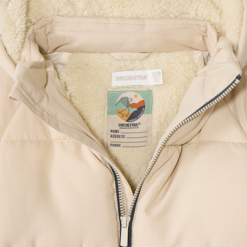 Doudoune longue manches longues en sherpa + capuche pour bébé garçon 