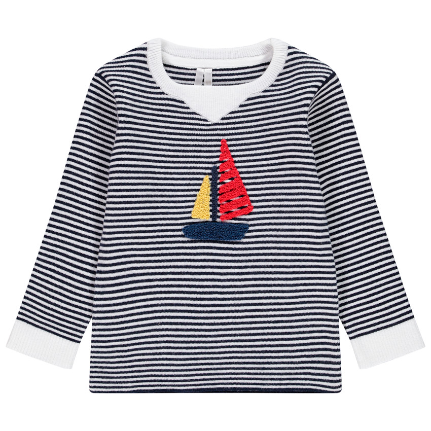 Sweat rayé en tricot motif bateau pour bébé garçon 