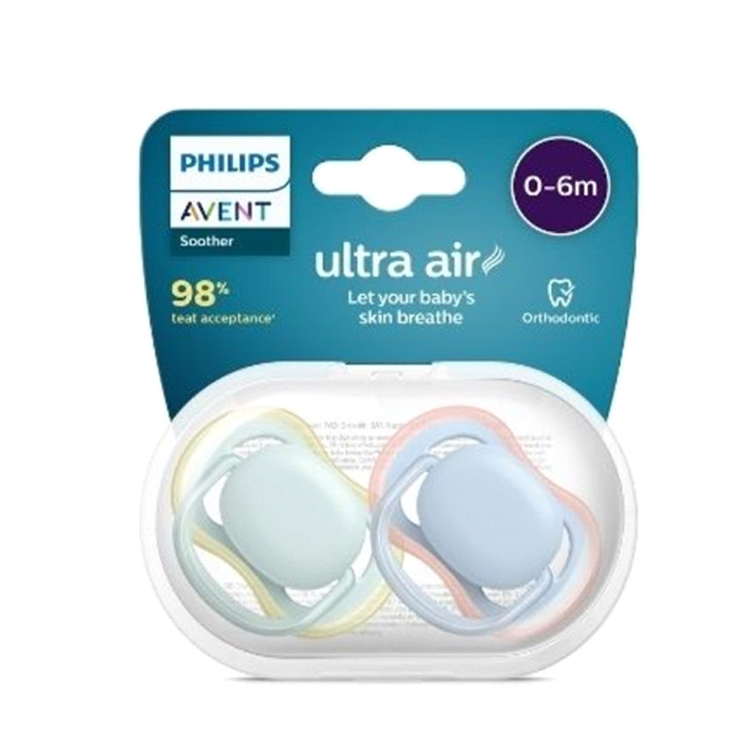 Sucette Ultra Air Mix Neutral 0-6M Bleu/Vert - 2 pièces  