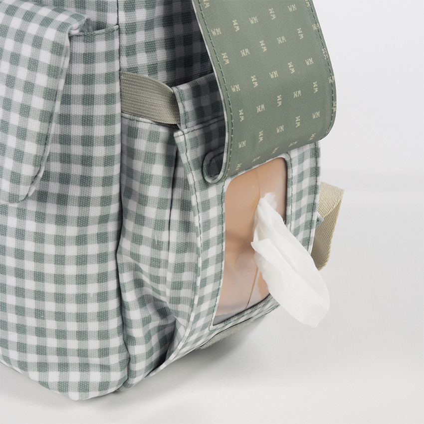 Sac à dos à langer I Love Vichy + tapis vert 