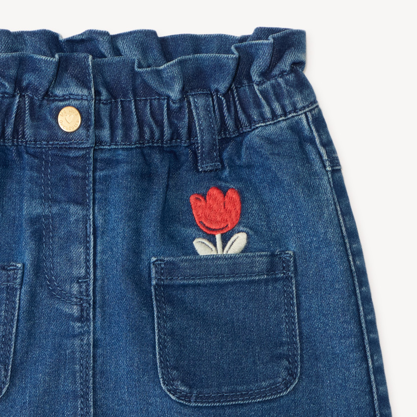 Jupe en denim avec broderie tulipe pour bébé fille 
