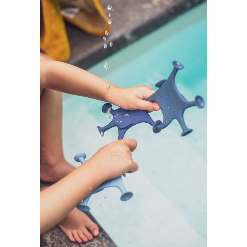 Jouet de bain h=jeu de ventouse animaux 3pcs Mrs Elephant famille Bleu 