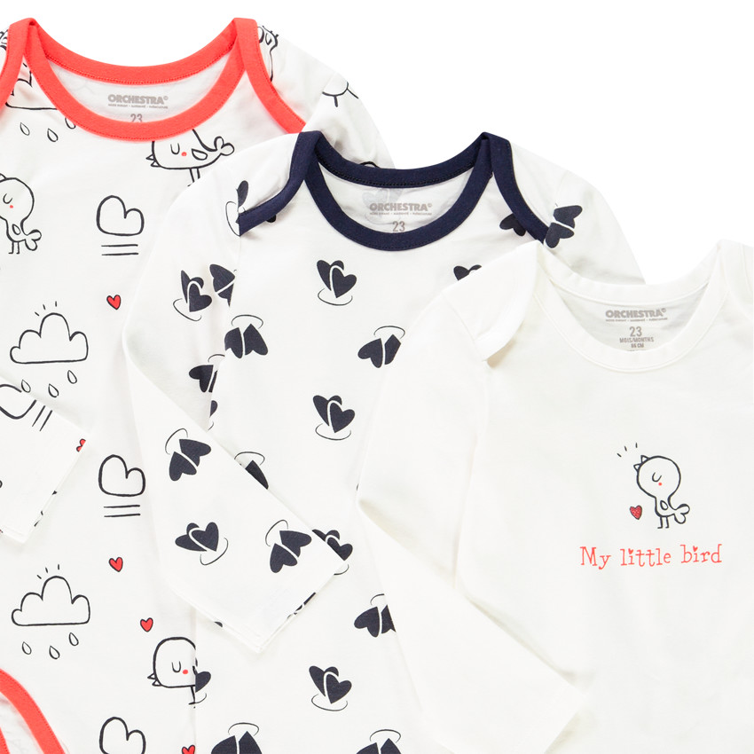 Lot de 7 bodies manches longues en coton print oiseau pour bébé fille 
