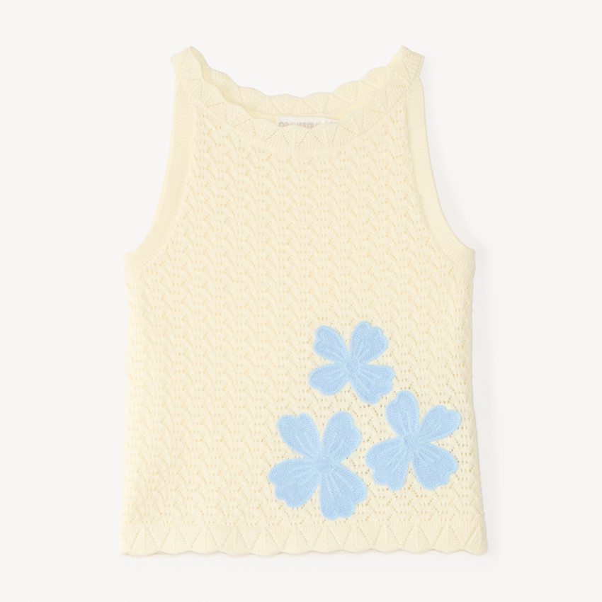 Débardeur en tricot fantaisie avec fleurs brodées pour fille