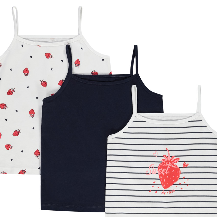 Lot de 3 débardeurs motifs fantaisie fraise pour fille 