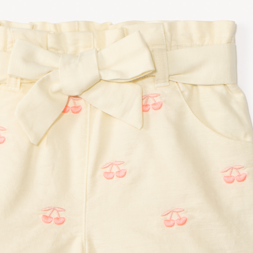 Short à nouer avec broderie cerise pour bébé fille 