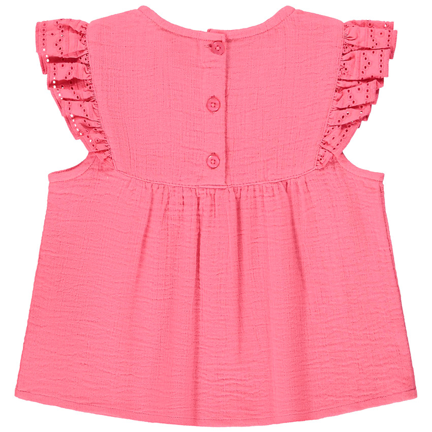 Top manches courtes en gaze de coton avec broderie pour fille 