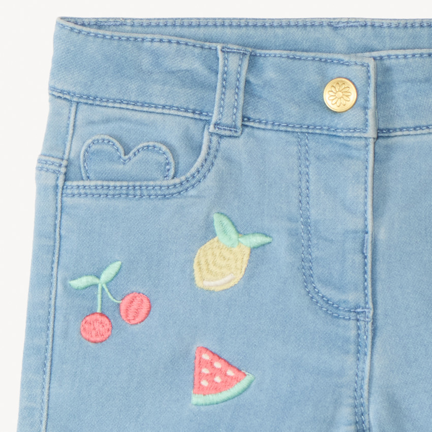 Short en jean broderie fruits pour bébé fille 