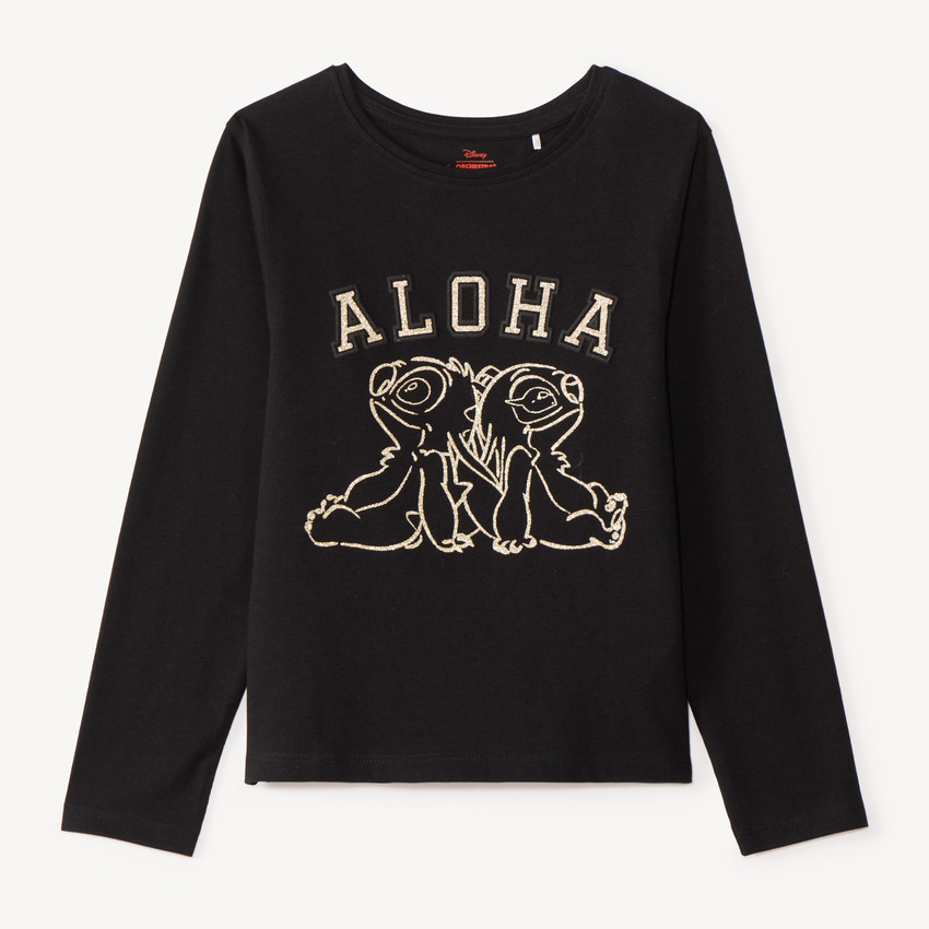 T-shirt fille manches longues broderie Stitch et Angel 