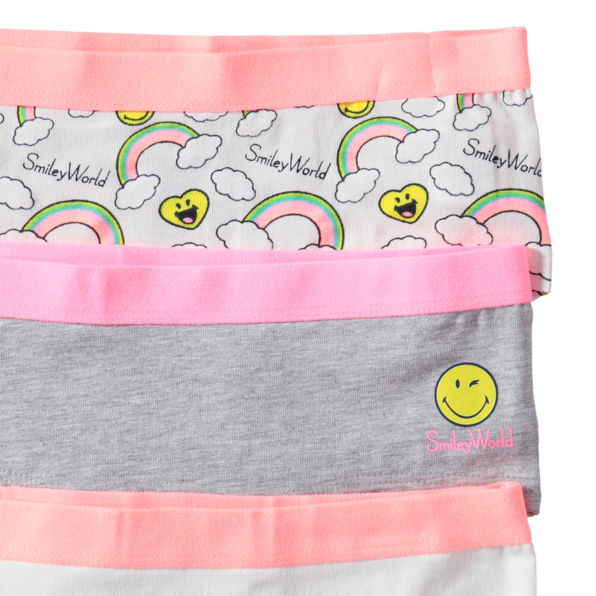 Lot de 3 shorties en coton à imprimés fantaisie Smiley 