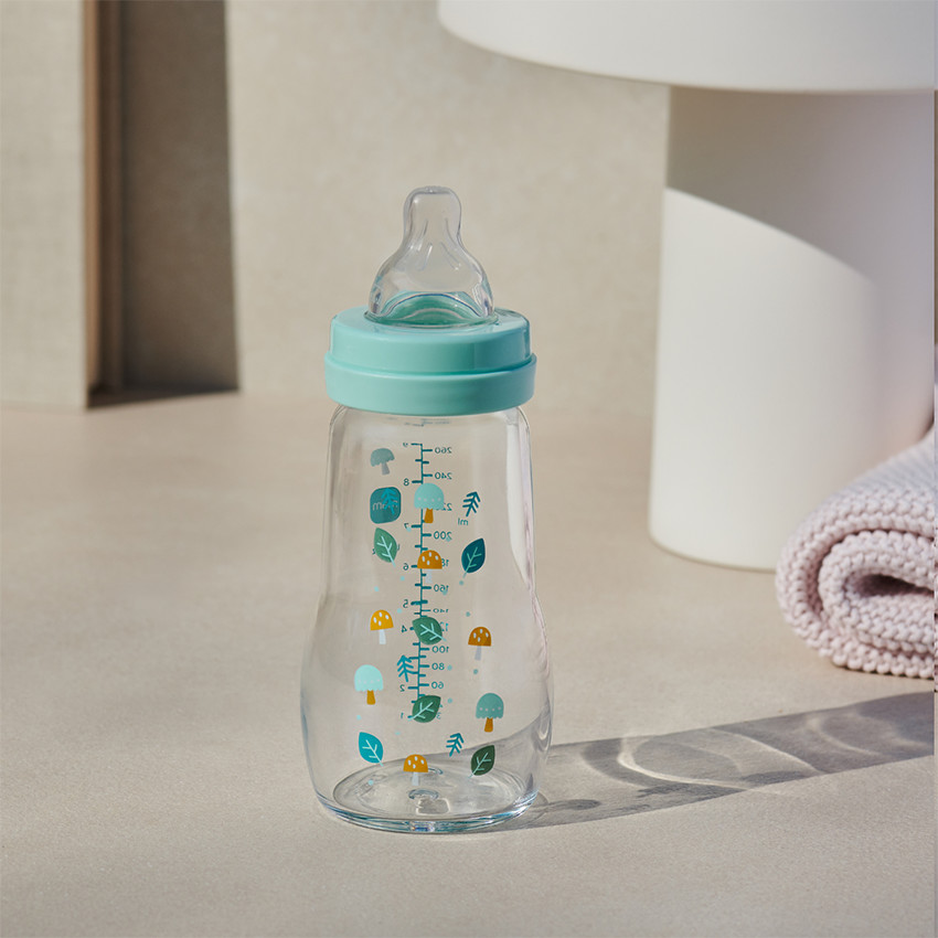 Biberon en verre 0/6 mois 260ml – tétine débit 2 