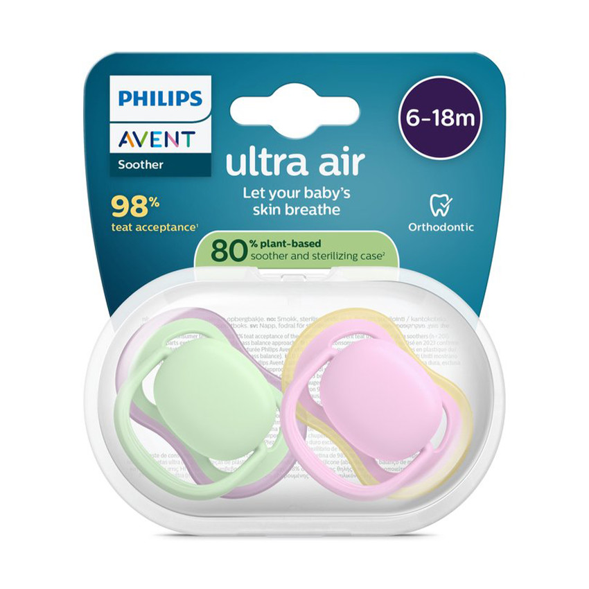 Lot de 2 sucettes silicone 6-18M Ultra Air unies (lot aléatoire) 