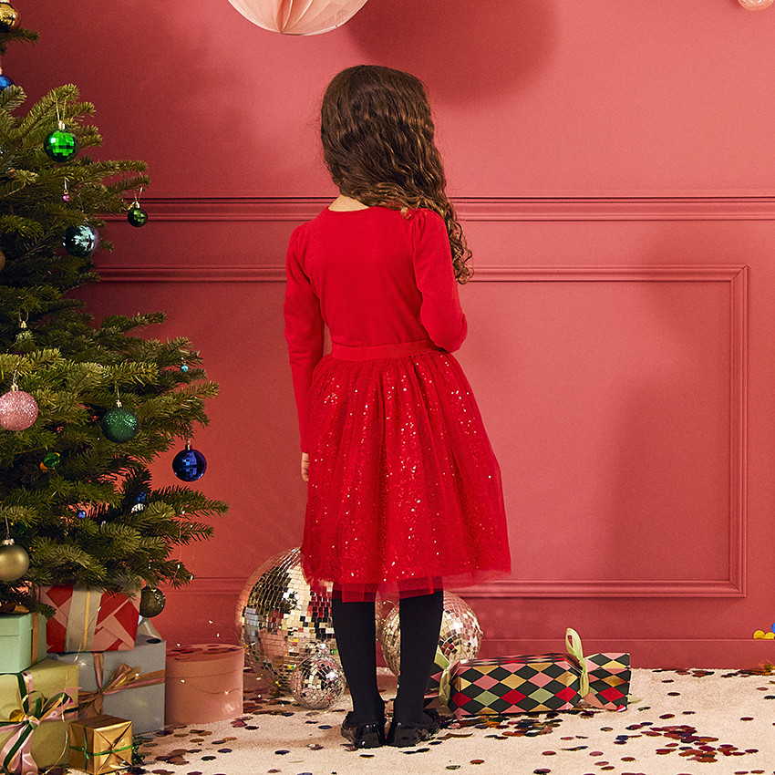 Robe de fête manches longues effet 2 en 1 à sequins pour fille 