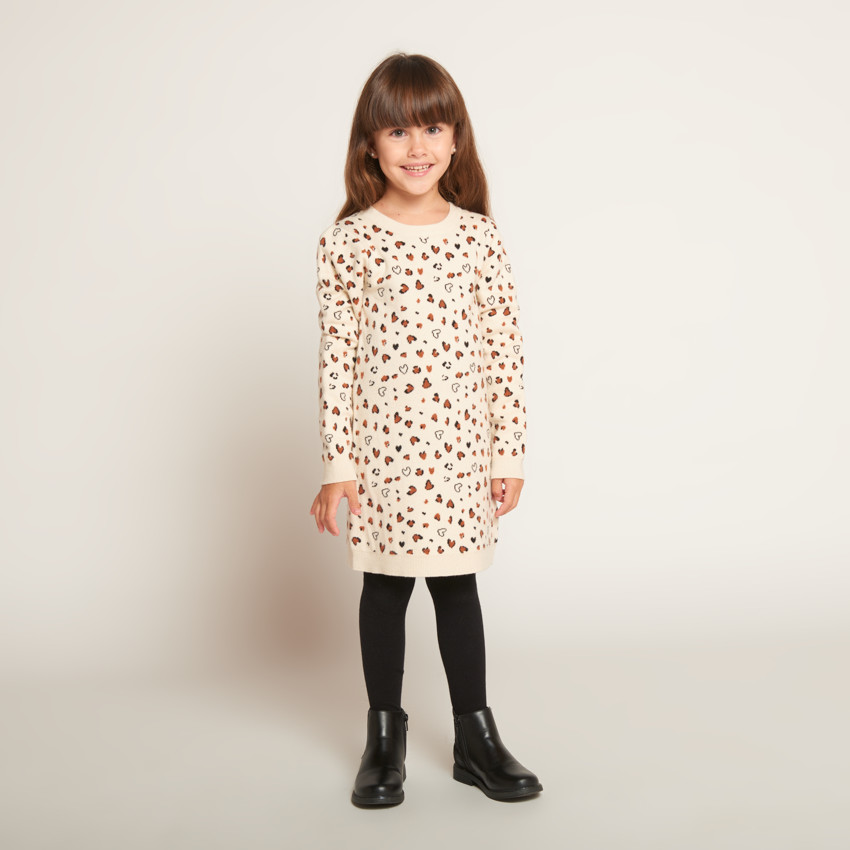 Robe manches longues en tricot léopard pour fille