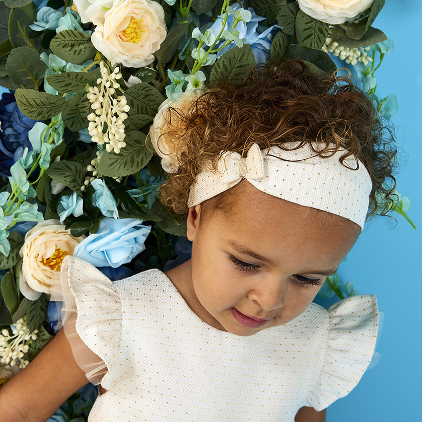 Ensemble de ceremonie robe en jacquard bandeau pour bebe fille