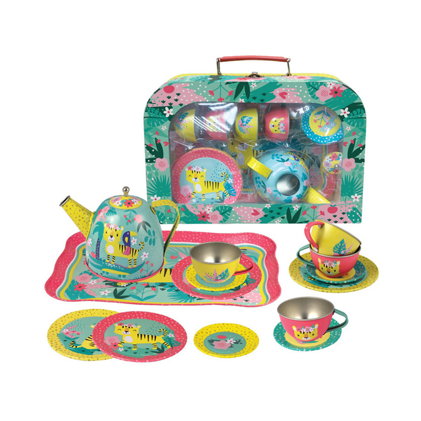 Valisette avec dinette en métal pour service à thé Tigresse 