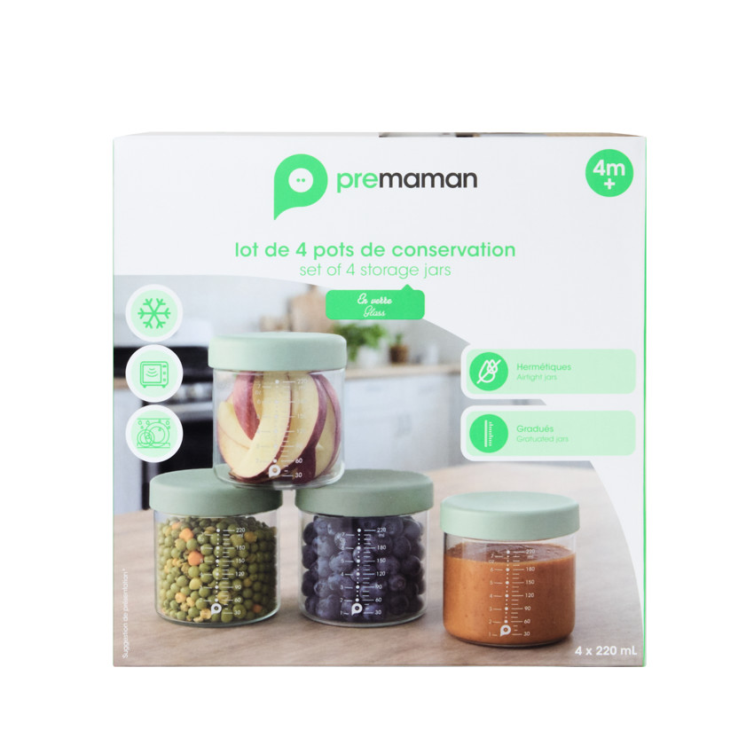 Lot de 4 pots de conservation en verre - 220 ml 