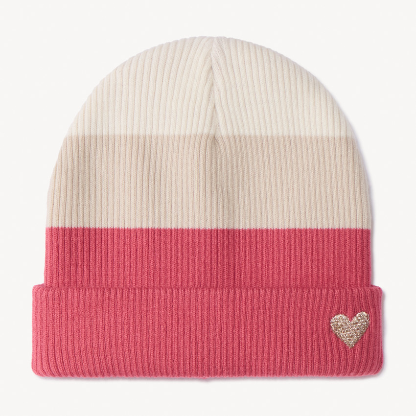 Bonnet côtelé effet color block à cœur brodé pour fille 