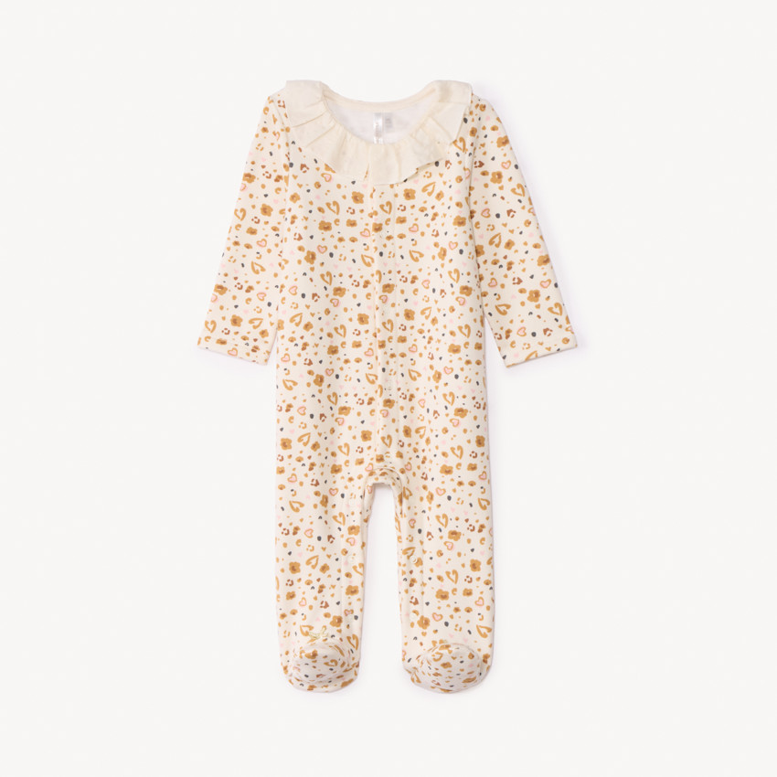 Dors-bien imprimé léopard à collerette pour bébé fille