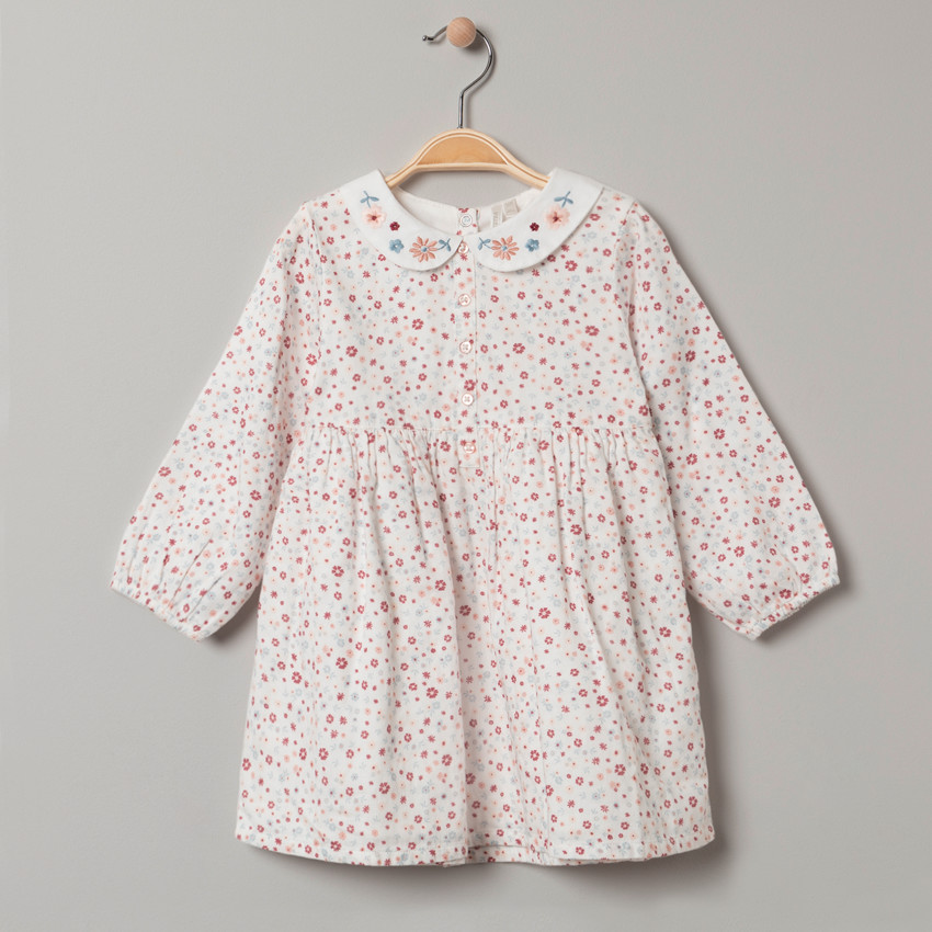 Robe manches longues à imprimé floral et col Claudine  